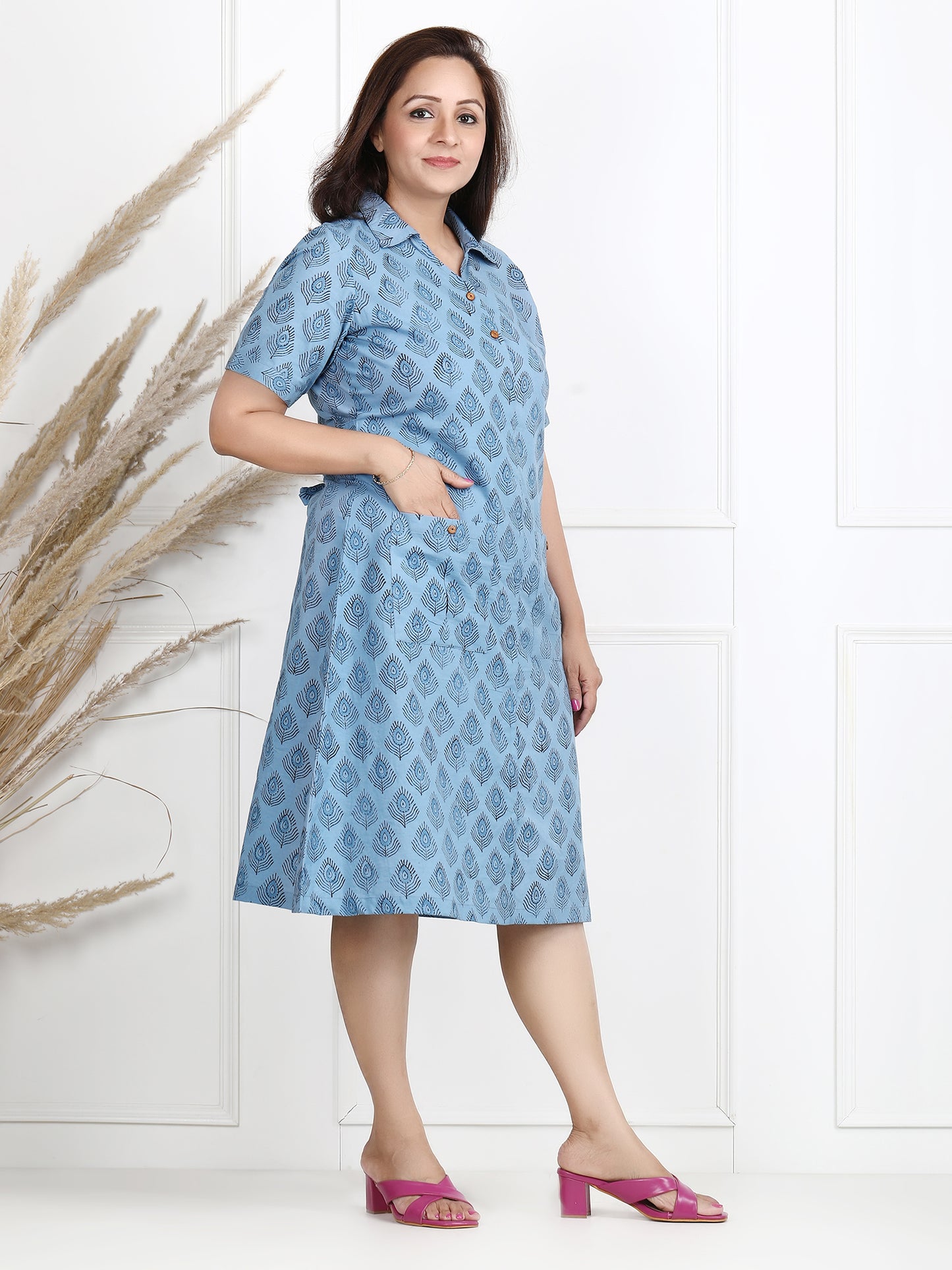 blue pocket dress for women