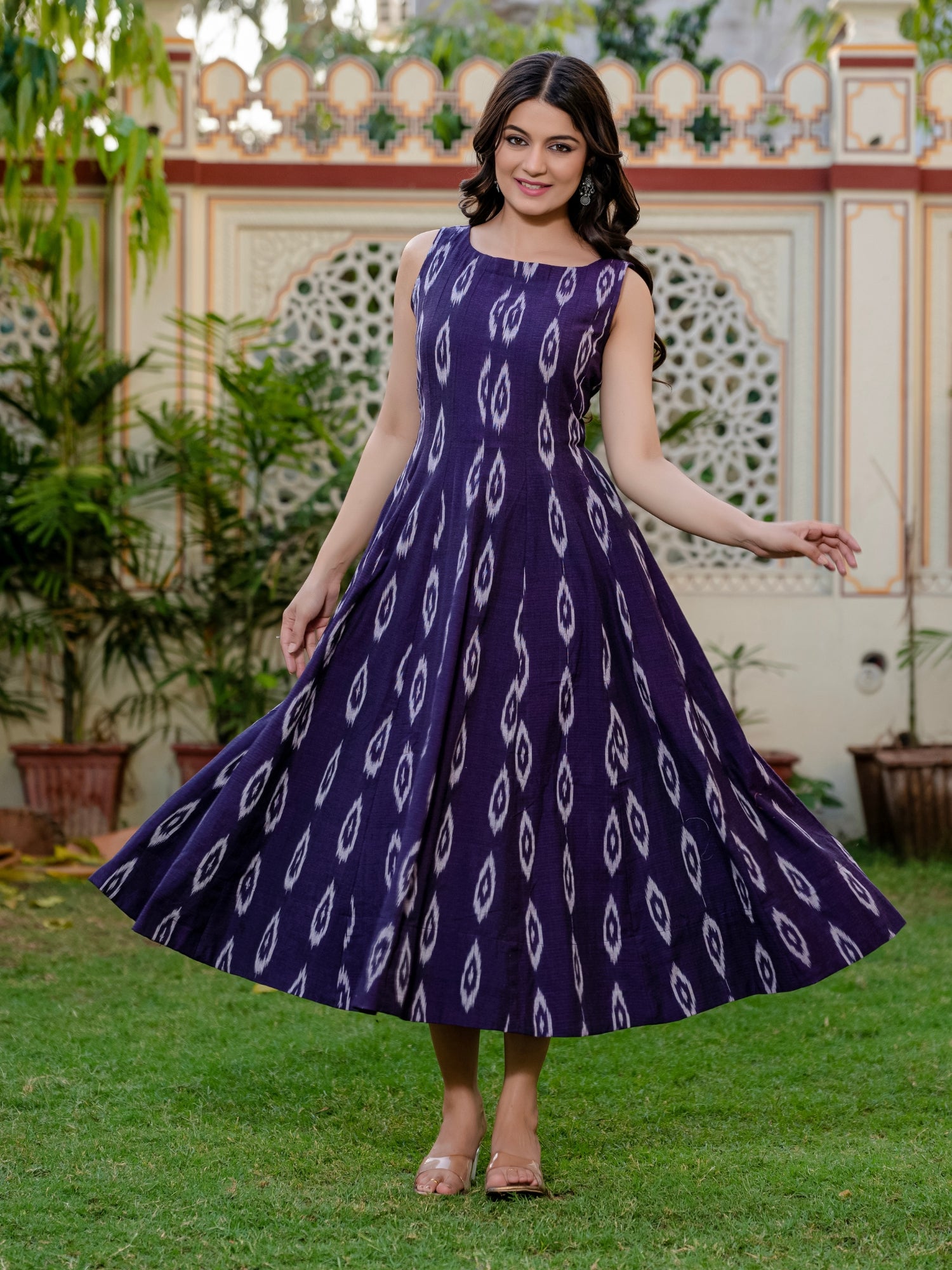 Purple color ikkat cotton long dress for women