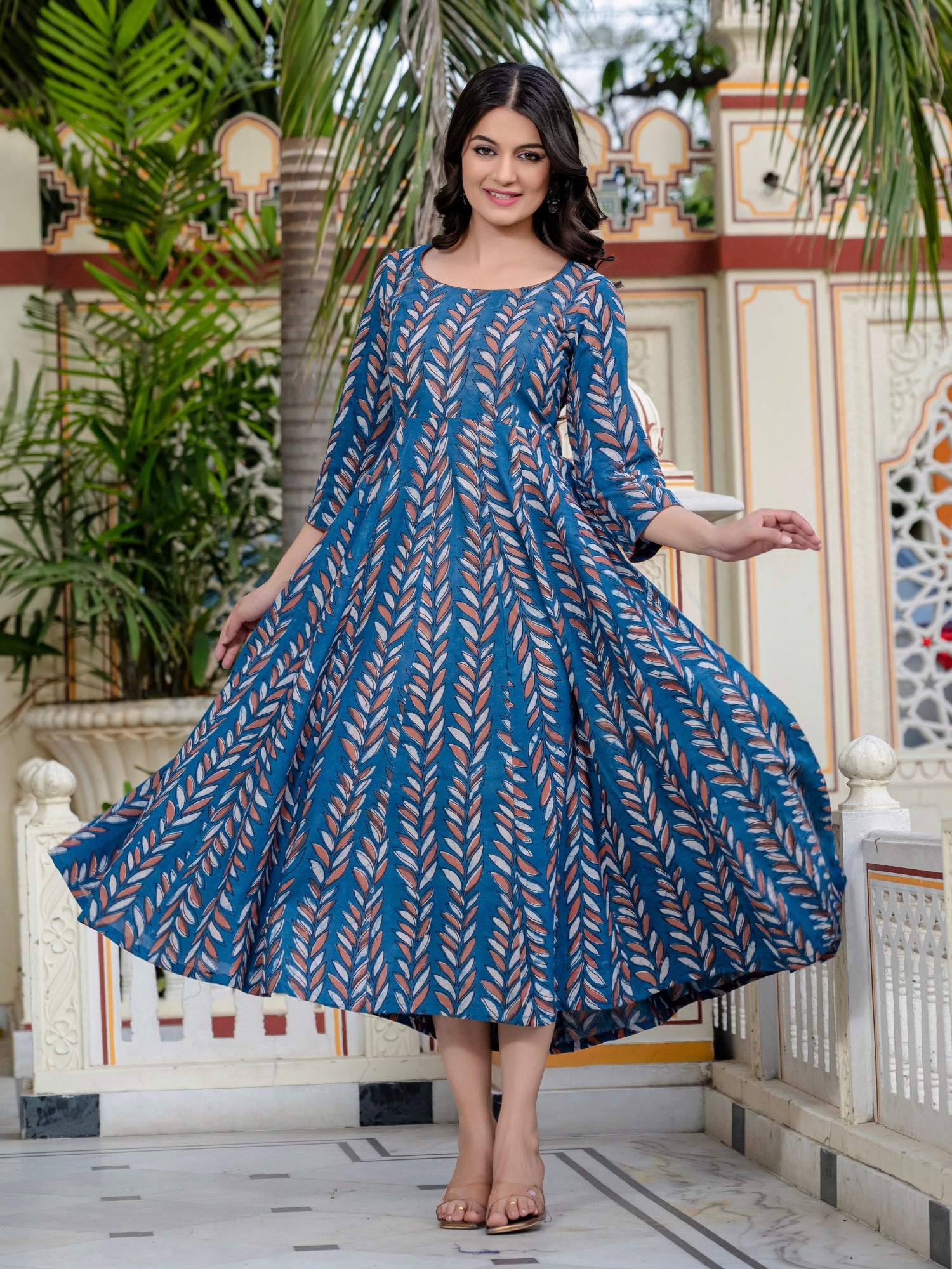 Buy Blue Ajrakh Work Pure Cotton Dress for Women