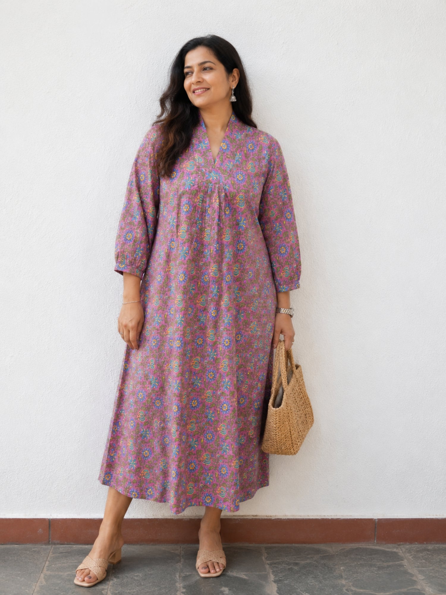 Buy Pure Cotton Pink Floral Midi Dresses for Women