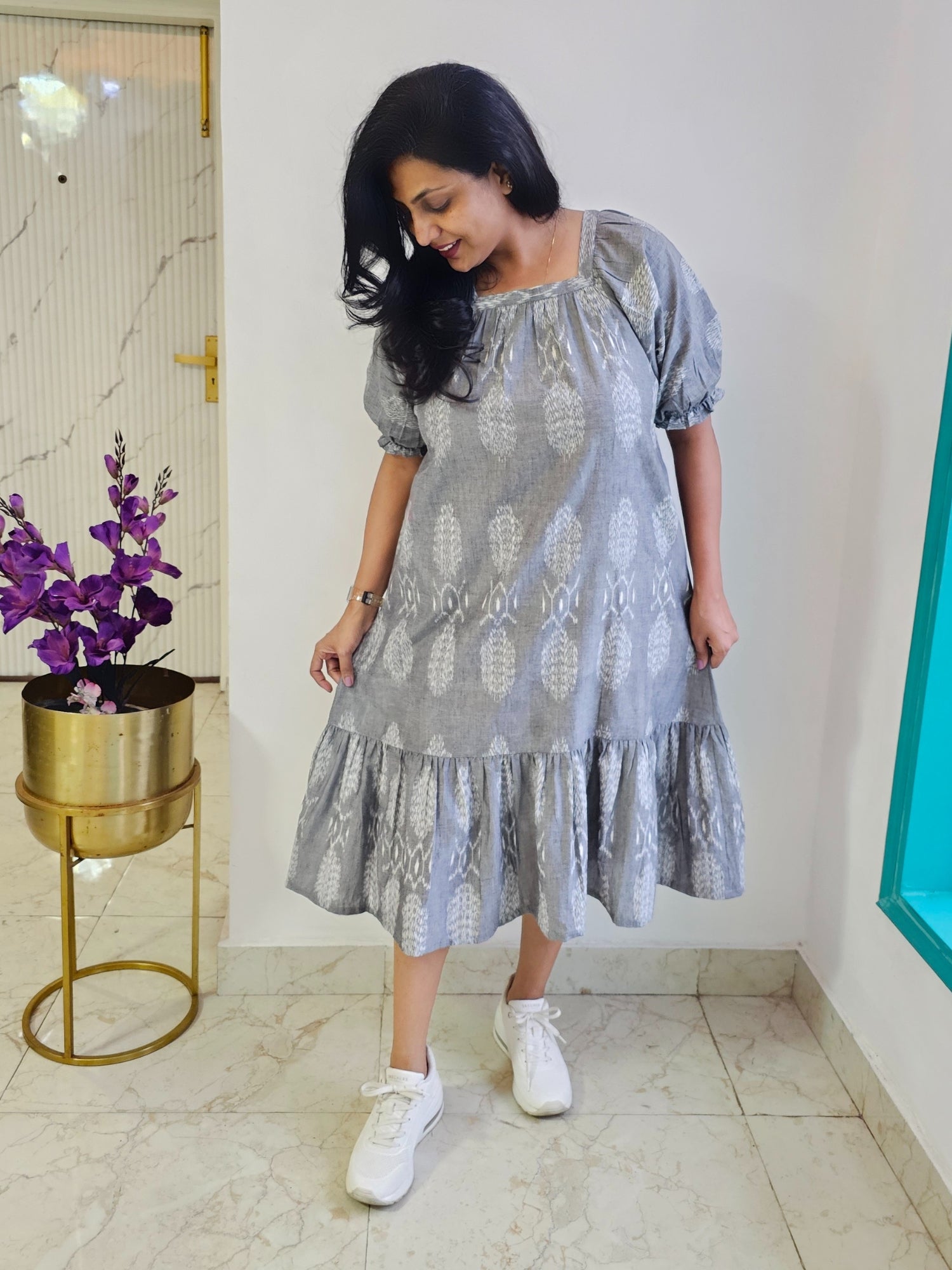 Grey Ikat Exclusive midi dress