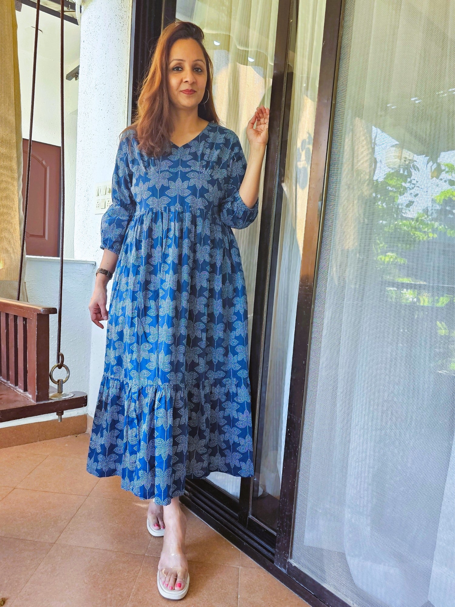 Darzaania blue cotton dress for women