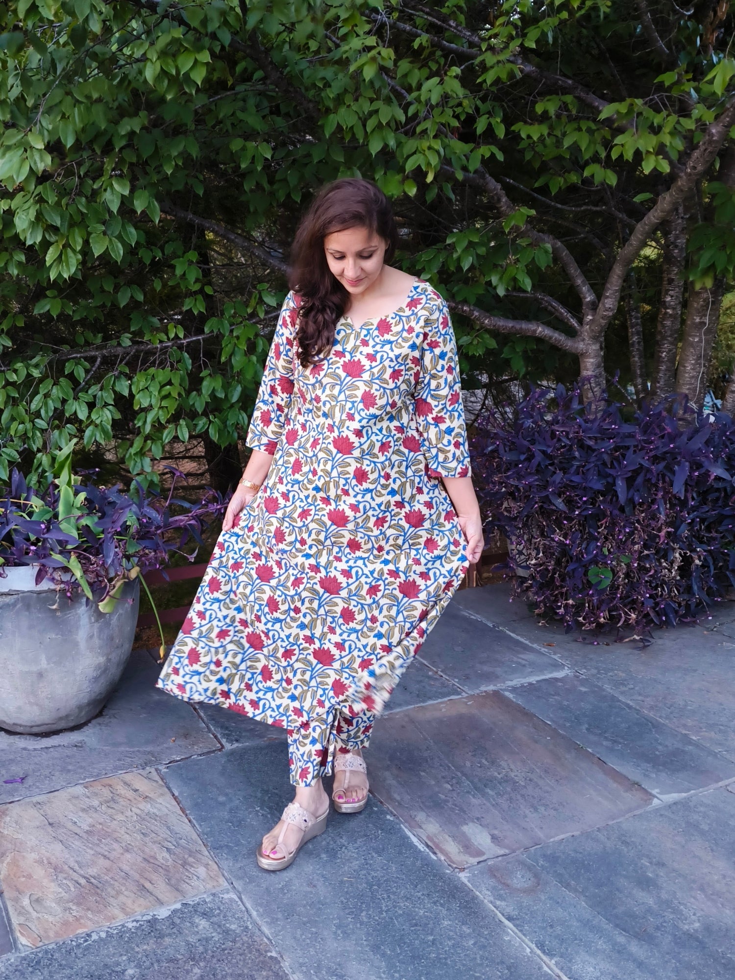 Red Rose Block Print Kurti Set Co-Ord