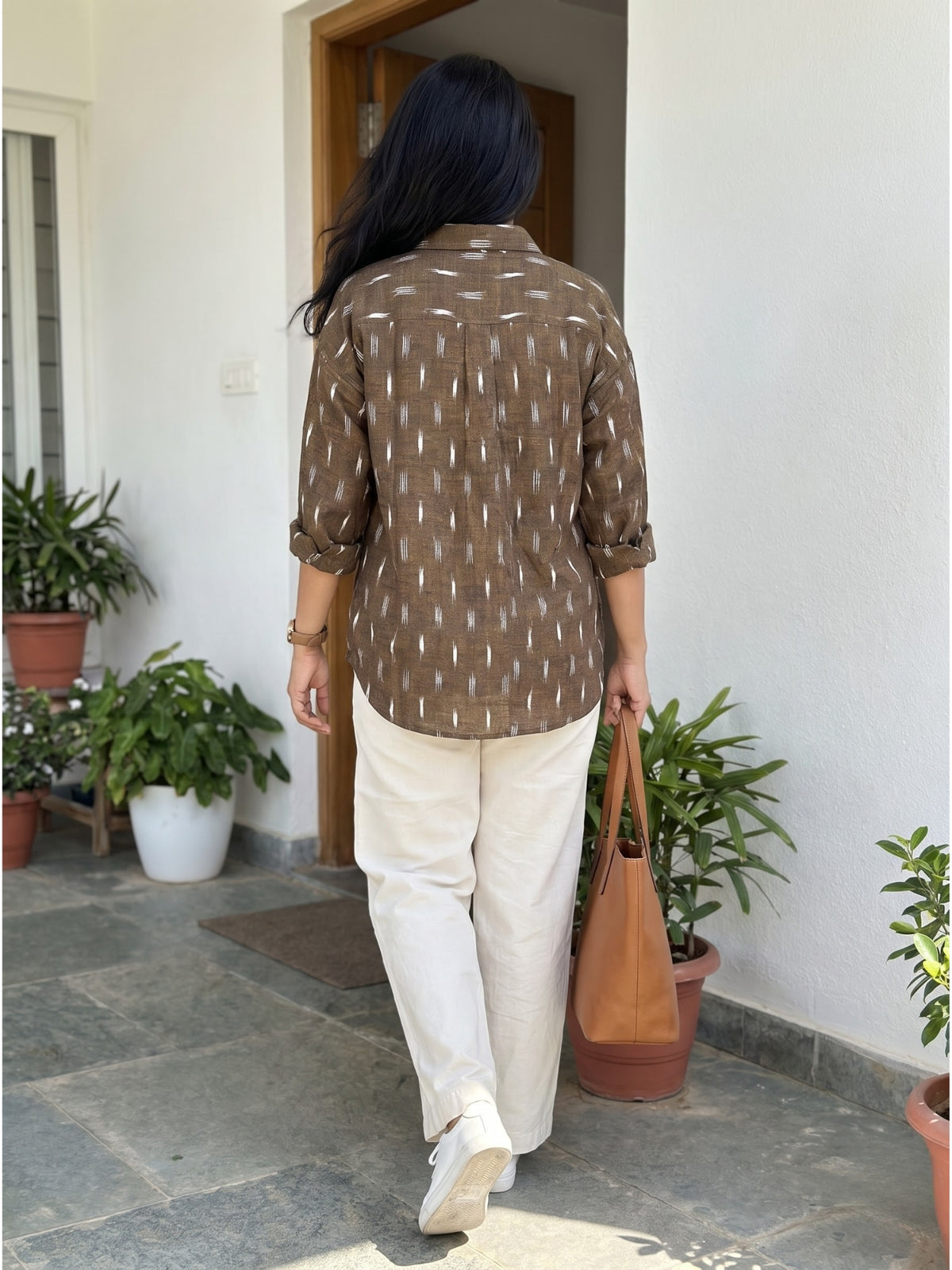 Ikat cotton shirts for women for office work wear, smart casual shirts for women by Darzaania