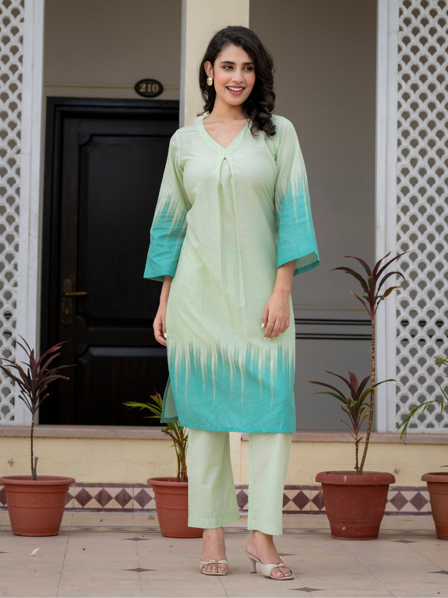 Ombre Lime Green Kurta Set S to 6XL