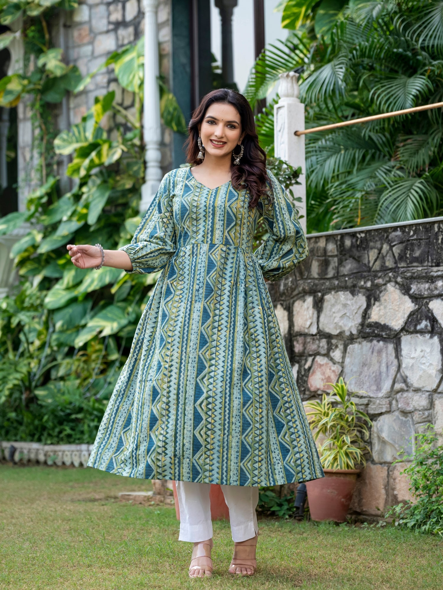 cotton ajrakh dress Indigo Cotton Dress, Hand-printed Ajrakh Fabric, Kutchi Embroidery