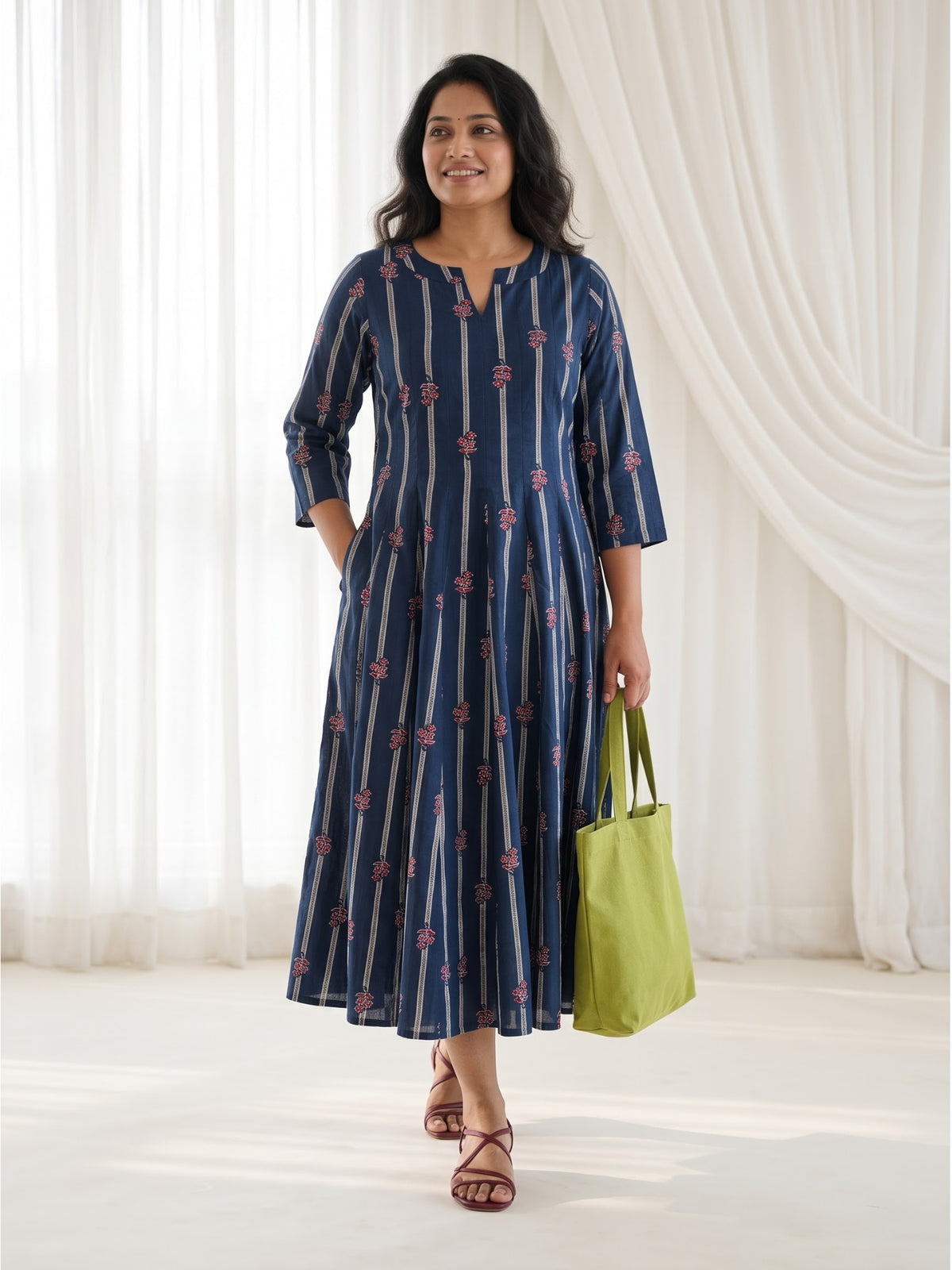 Mehr Navy Cotton A Line Dress