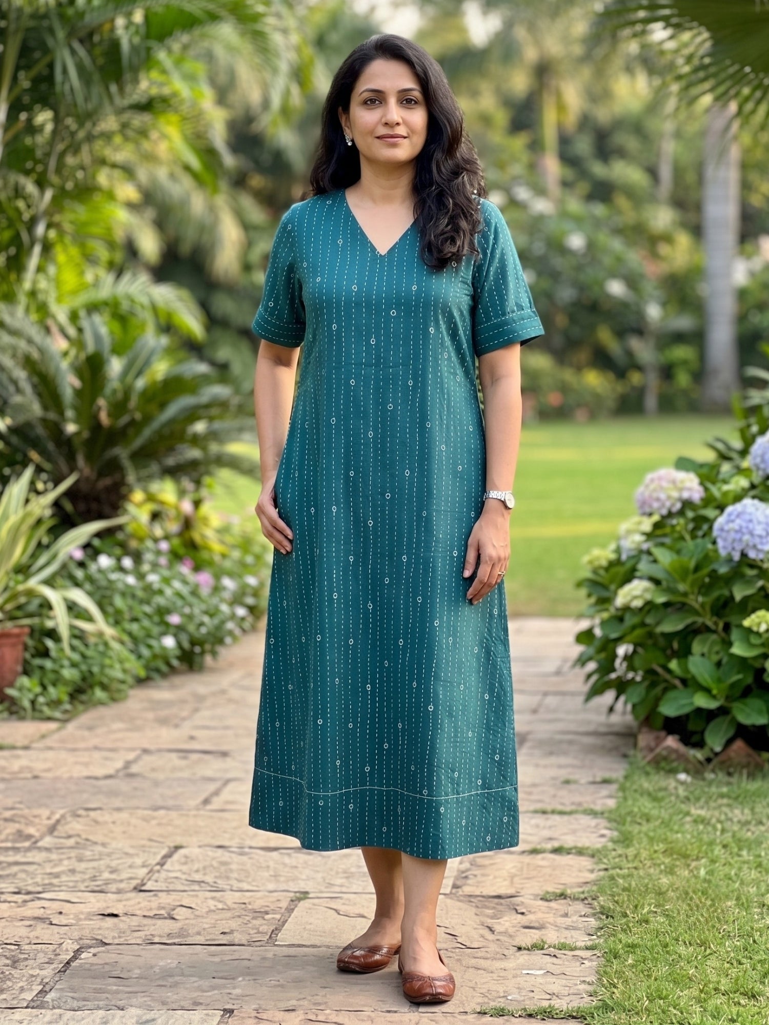 green cotton midi dress DELIA midi dress Spring Meadow Green 2X main image 0