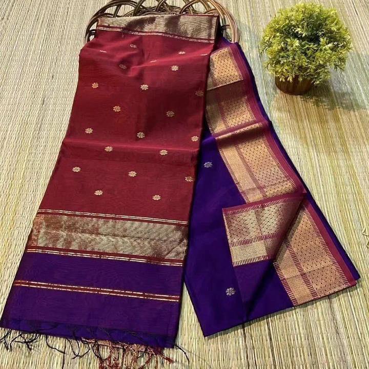 Maheshwari cotton Silk Purple Color Saree with Zari border