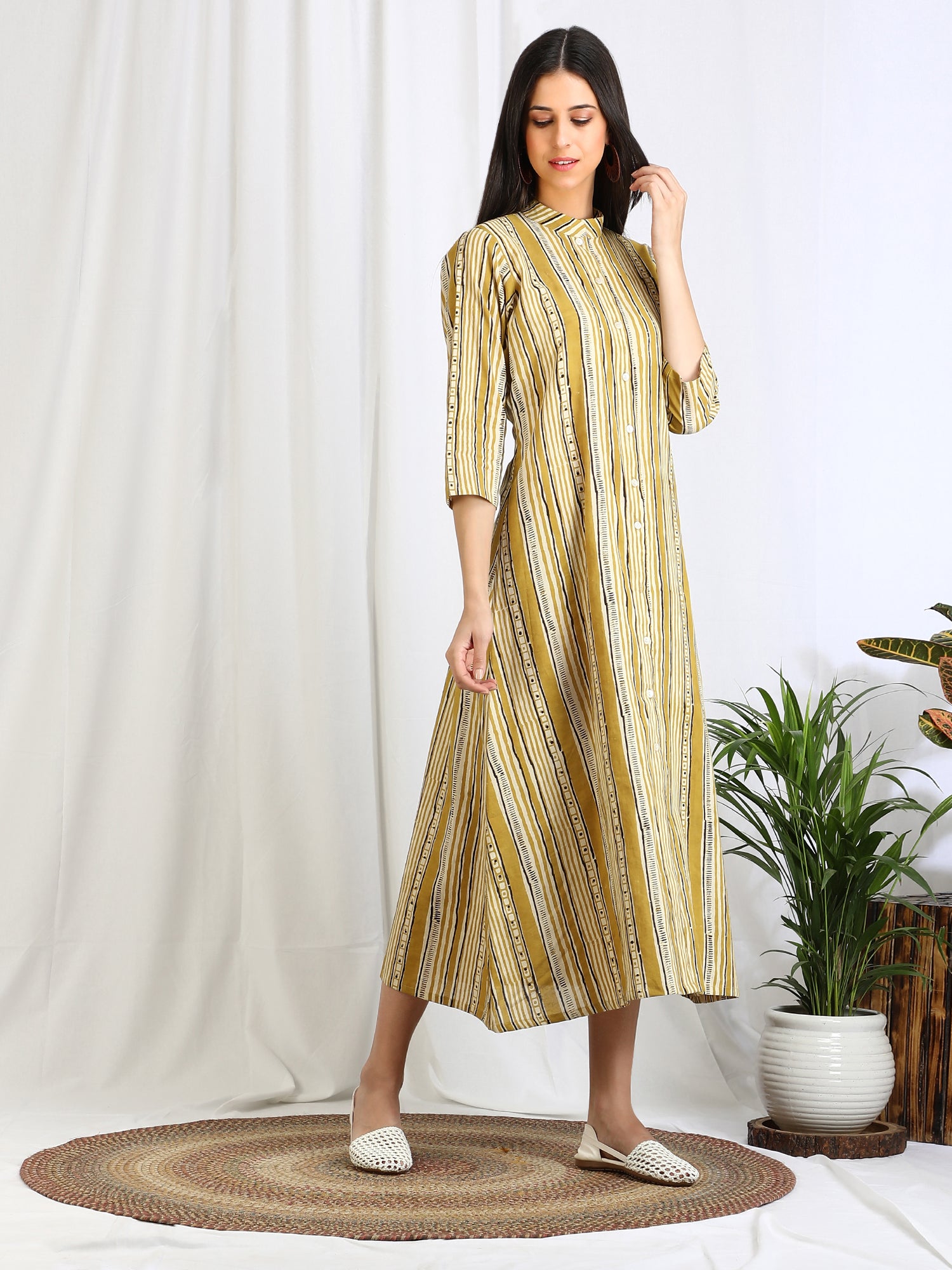Striped cotton button down dress