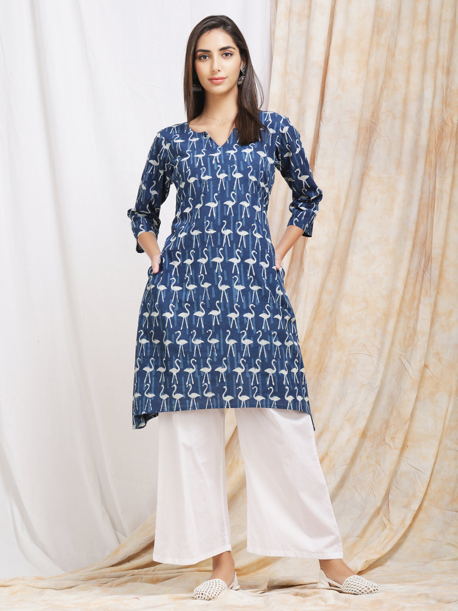 Natural Indigo Cotton Kurti by Darzaania