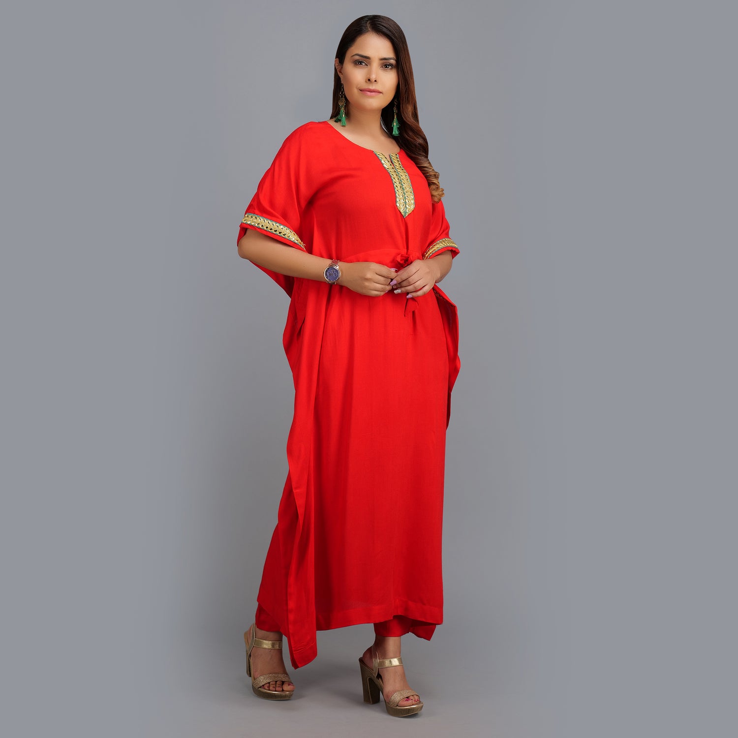Red Kaftan Kurta Set Online