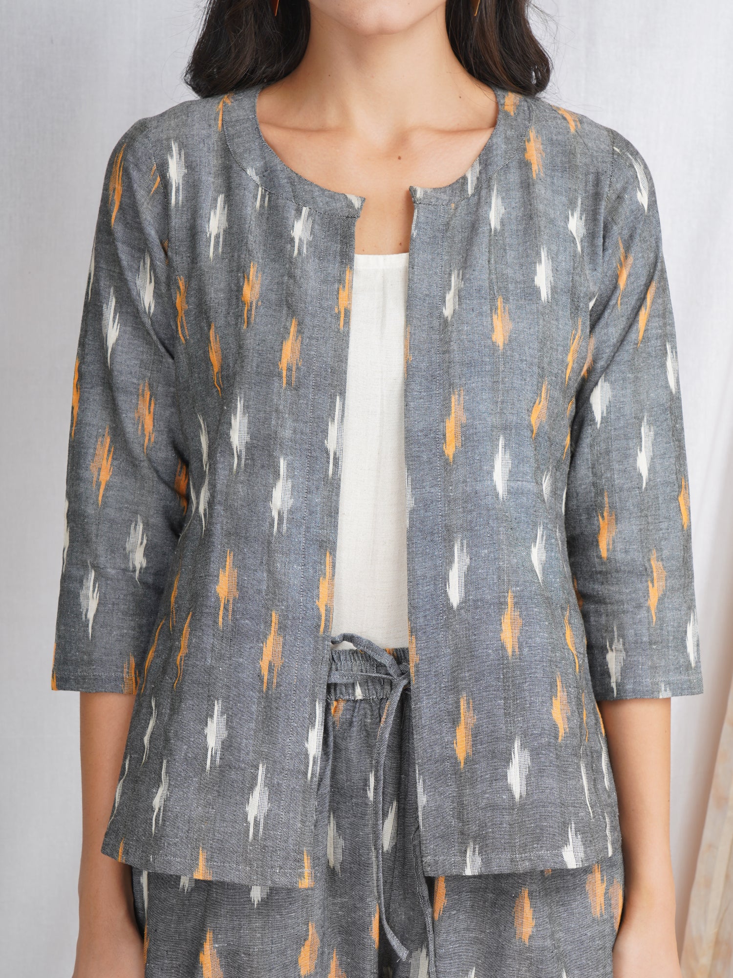 grey blazer jacket for women in ikat cotton