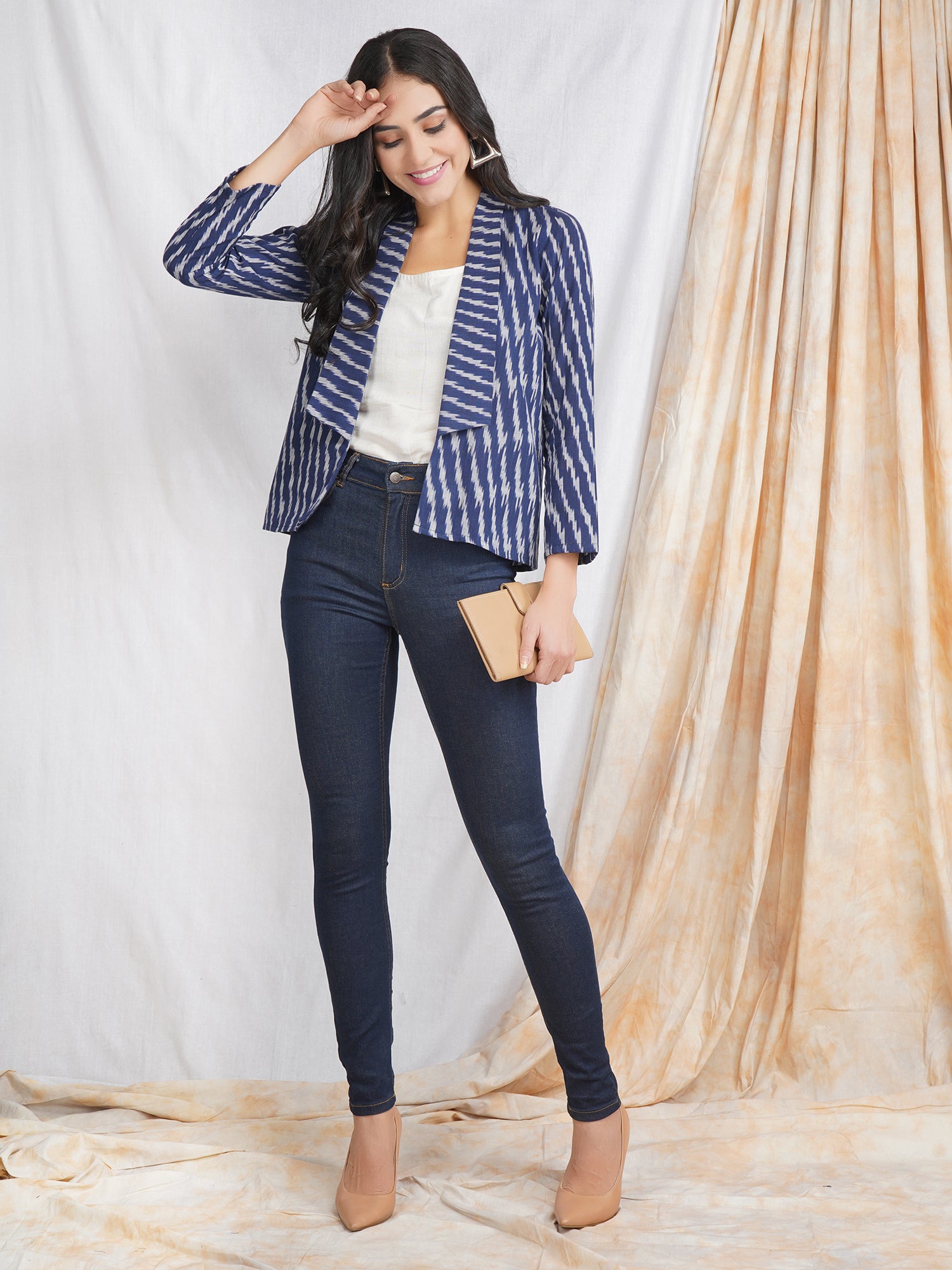Blue Ikat Cotton Blazer for Women