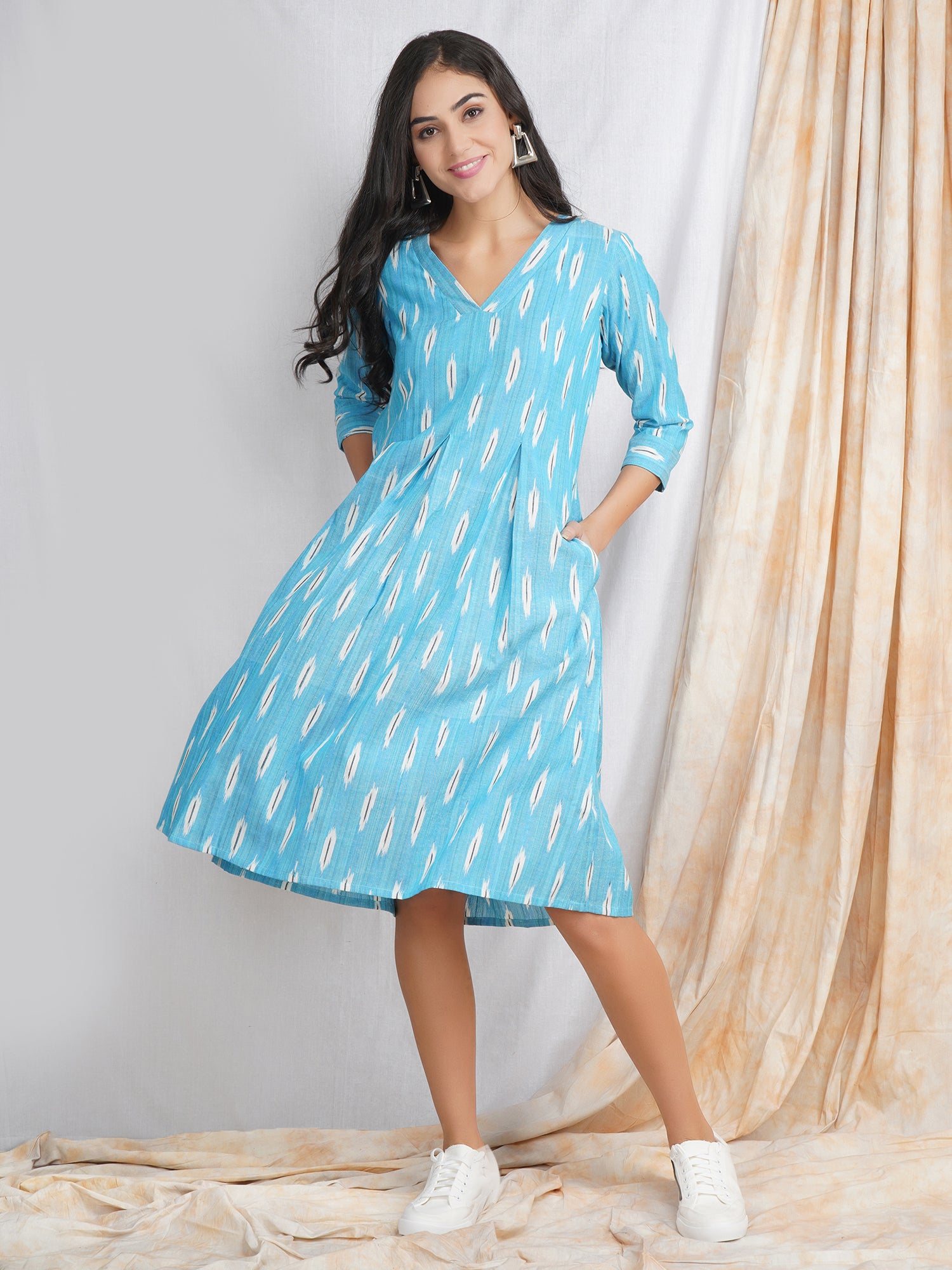 white christmas dresses Blue Ikat Cotton Dress main image 1