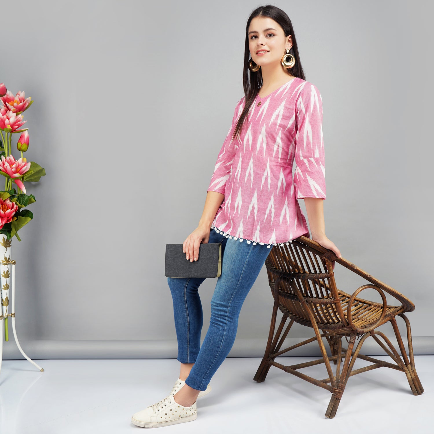 Pink ikat cotton top for sale