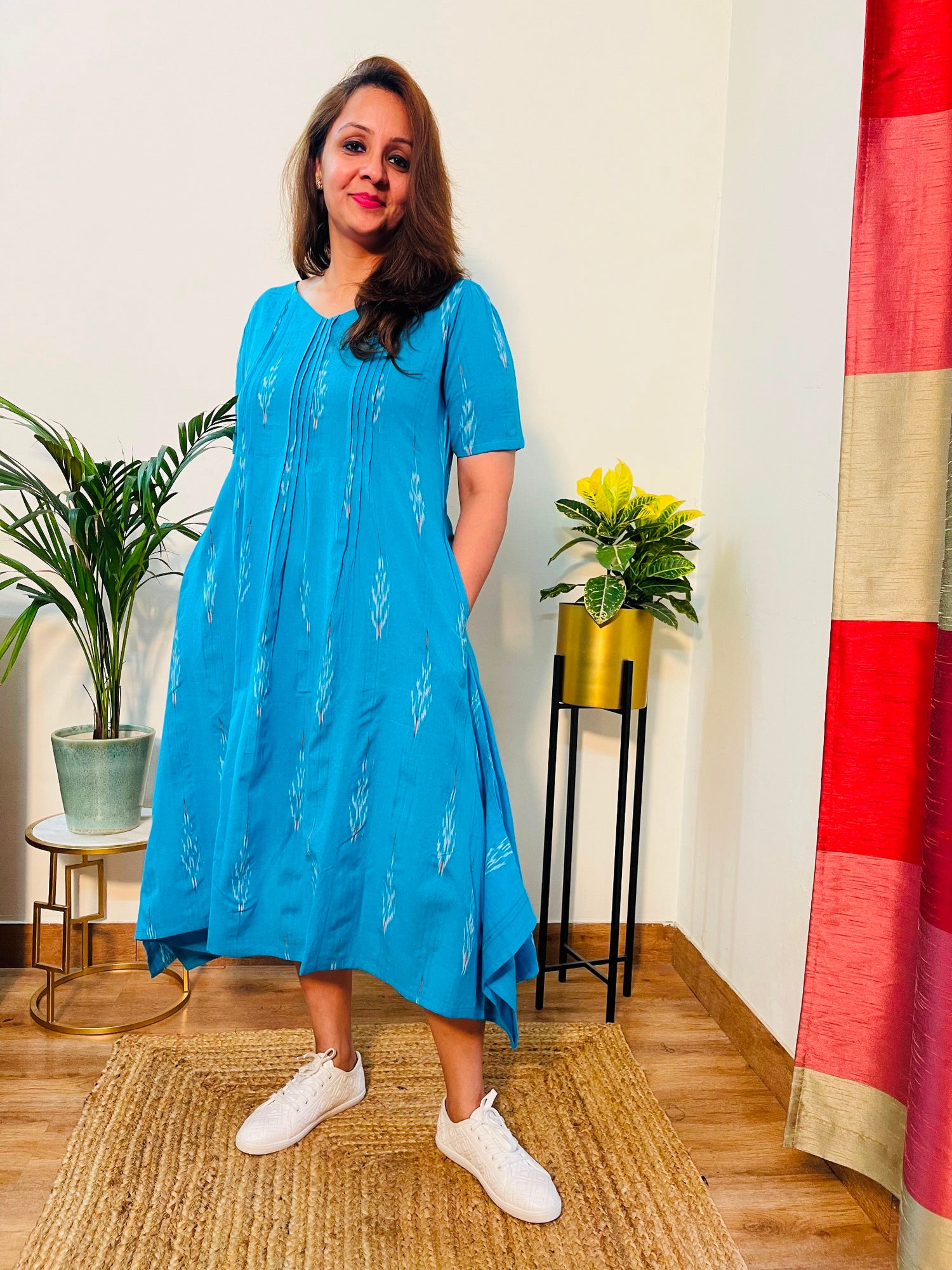Blue Ikat Cotton Dress Darzaania