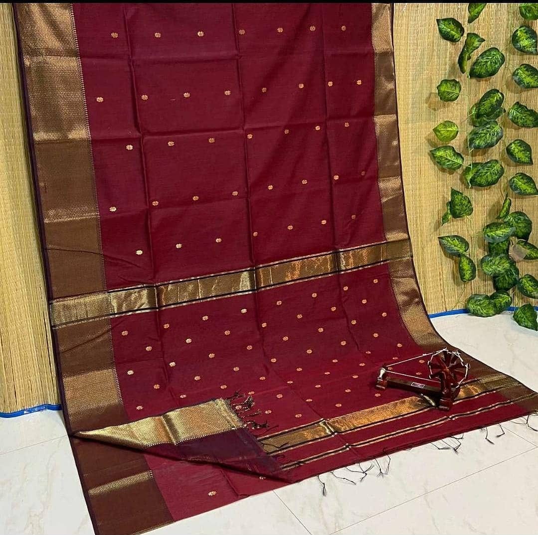 Maheshwari Maroon Cotton Silk Saree