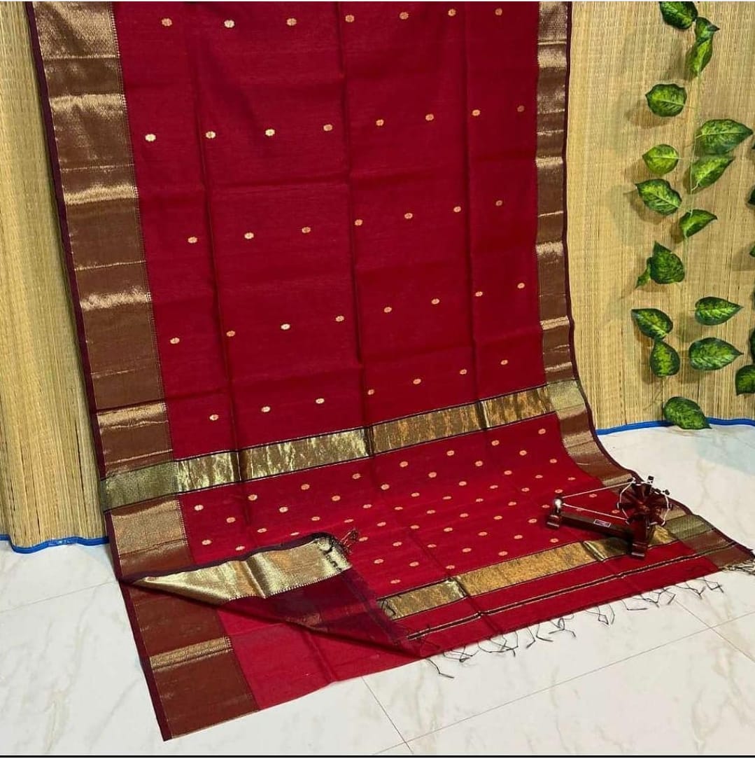 Maheshwari Red Jari Border Saree