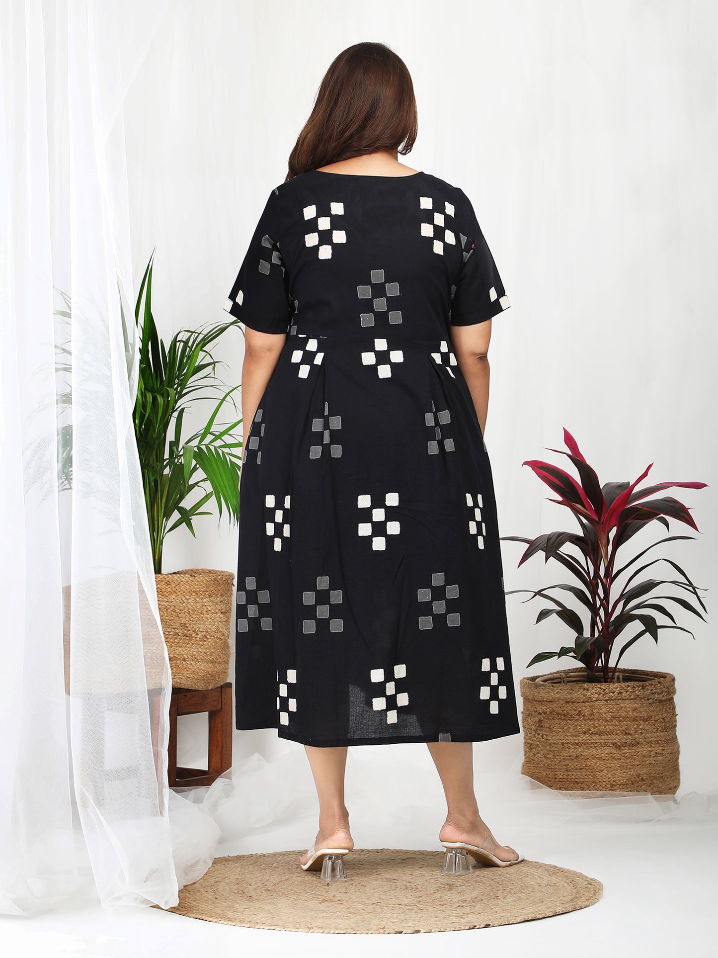Darzaania Kuvira Black Cotton Block Print Dress