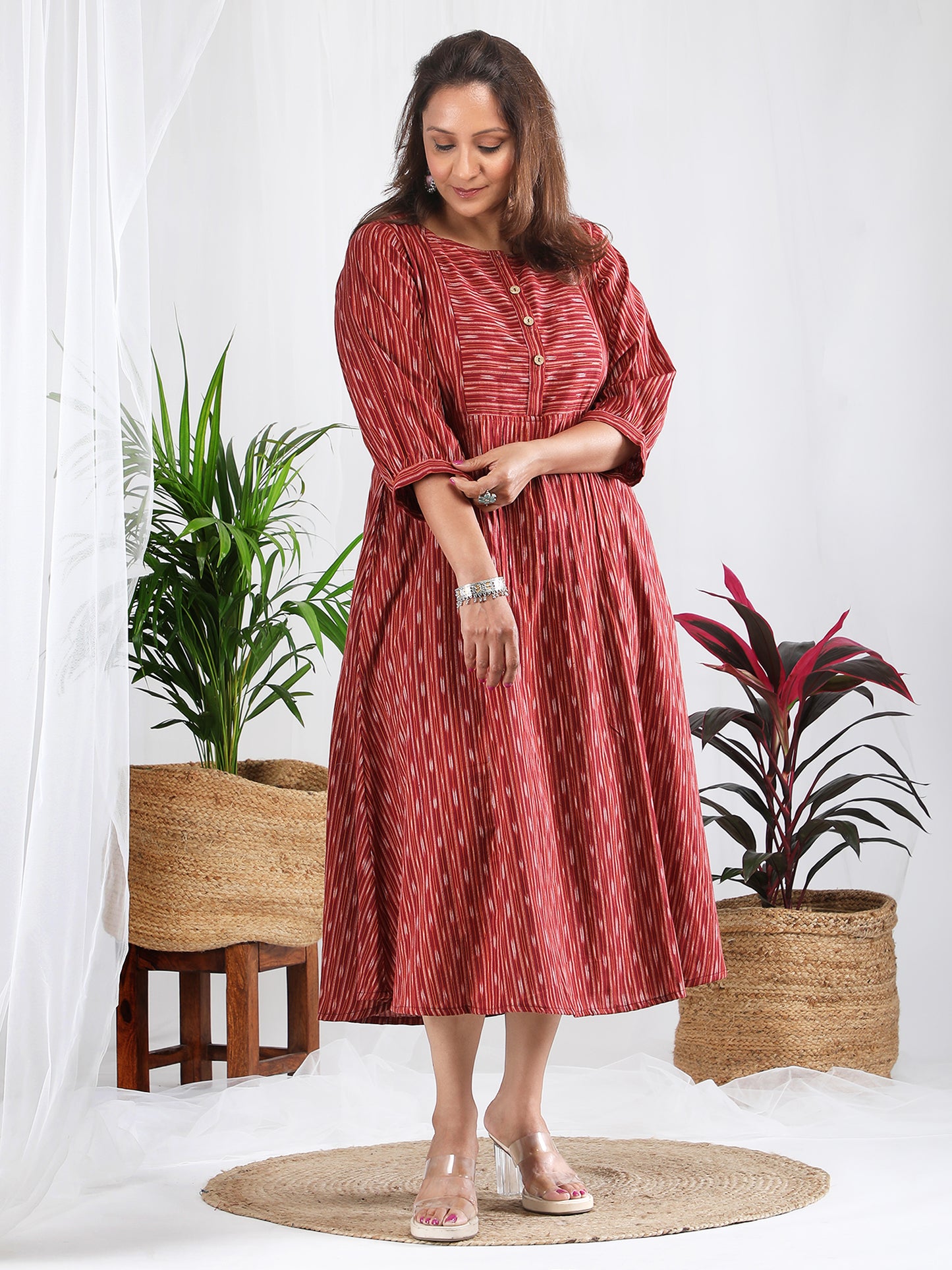 Darzaania Inaya Cotton Ikkat Handloomed Dress