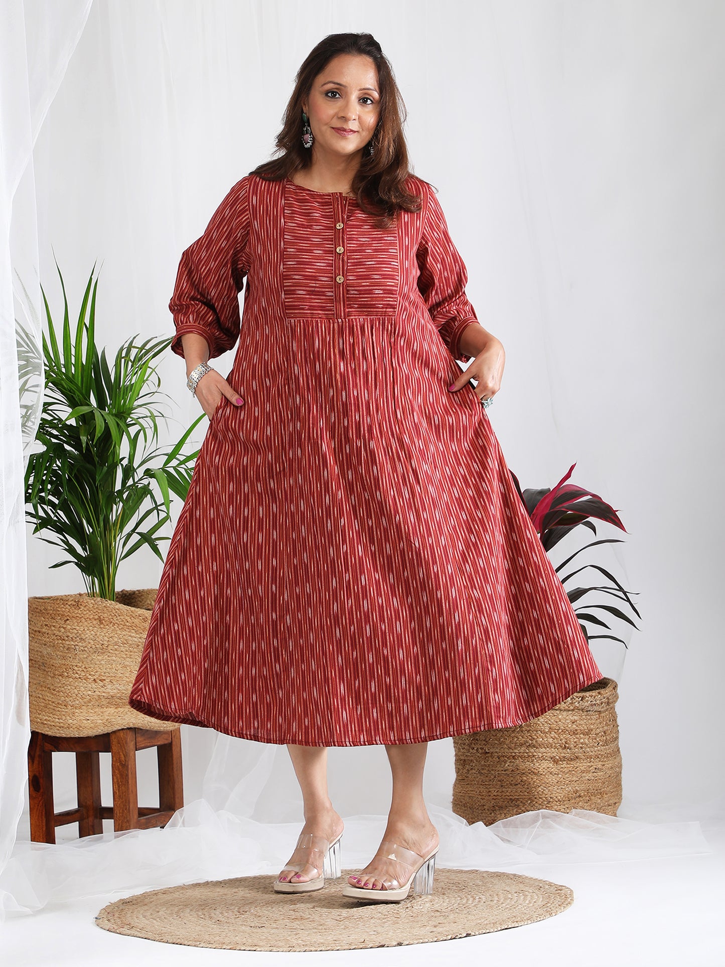 Darzaania Inaya Cotton Ikkat Handloomed Dress
