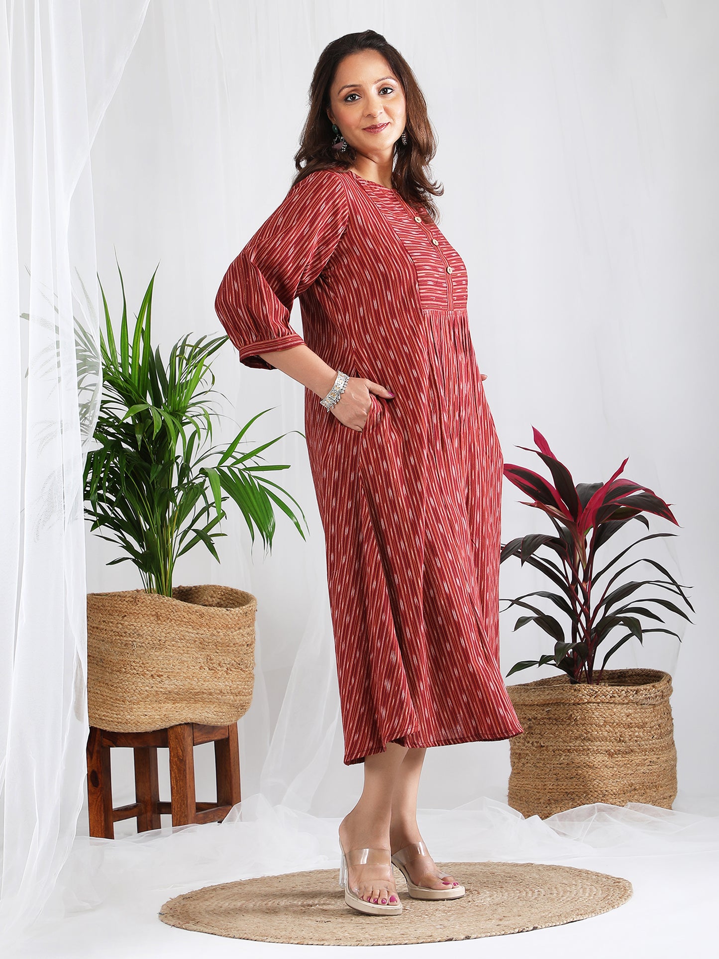 Darzaania Inaya Cotton Ikkat Handloomed Dress