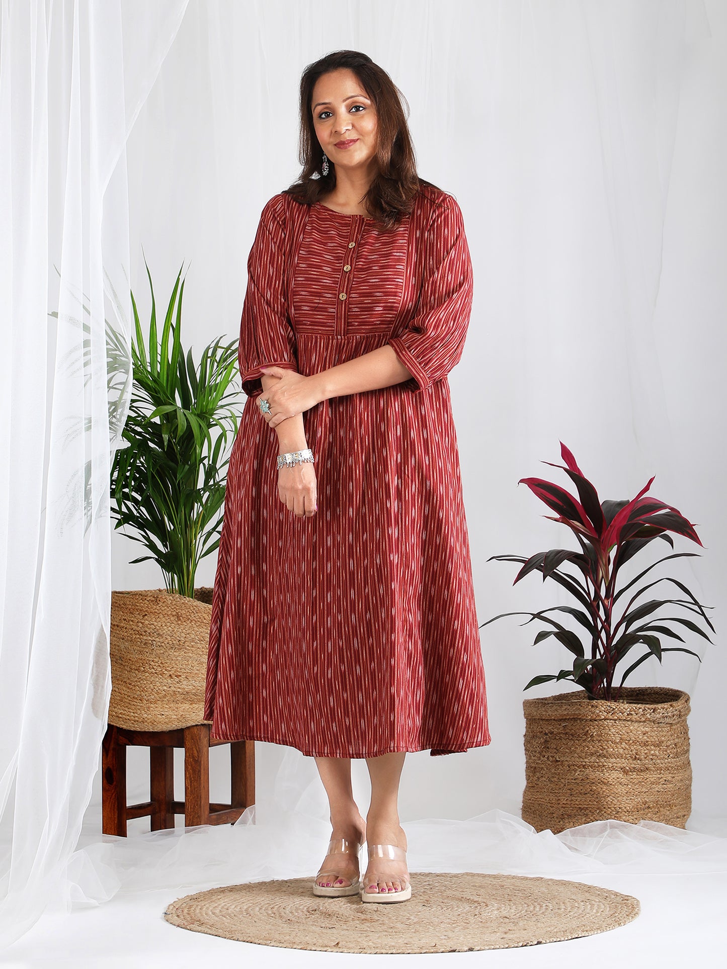 Darzaania Inaya Cotton Ikkat Handloomed Dress