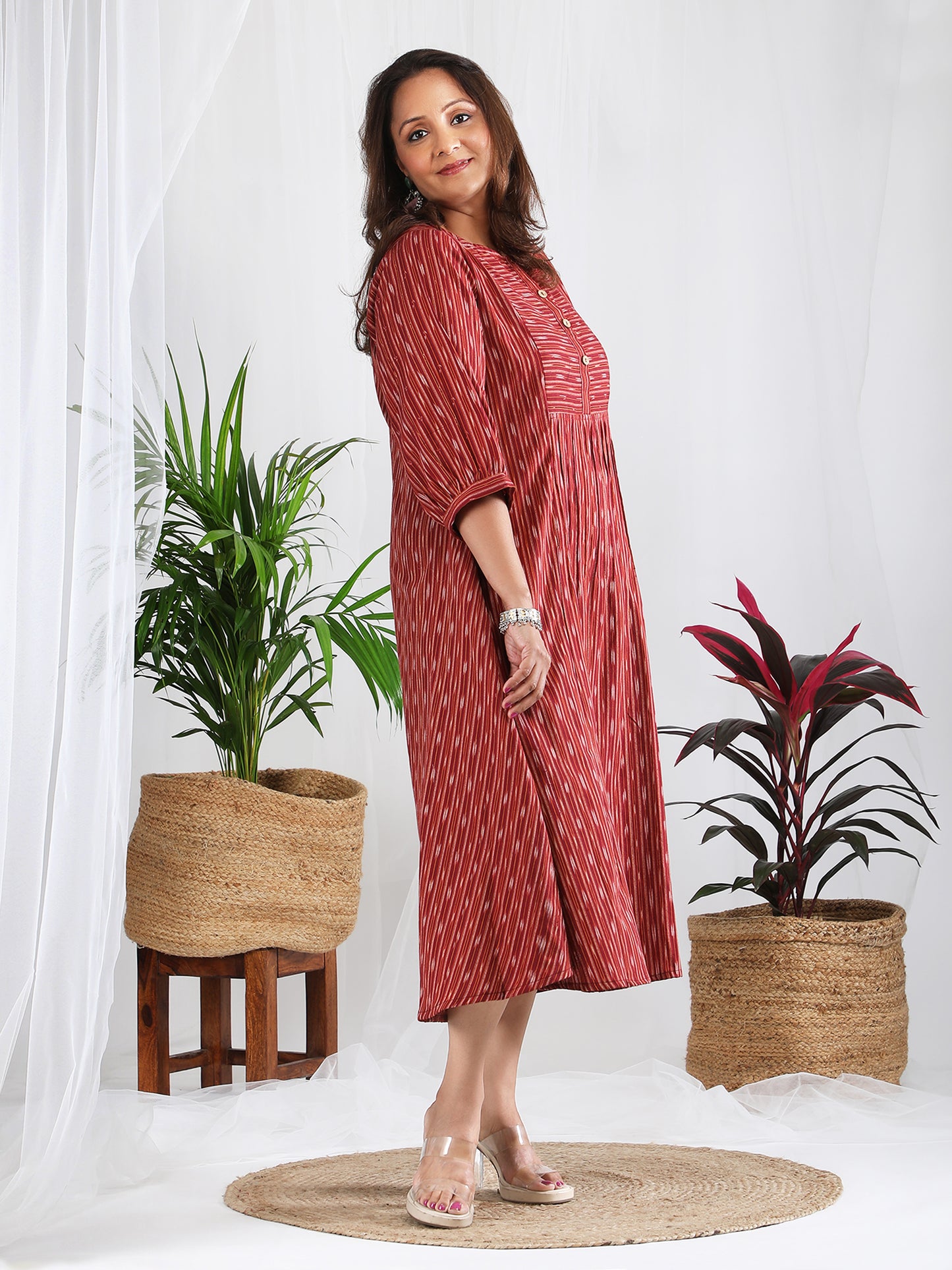 Darzaania Inaya Cotton Ikkat Handloomed Dress