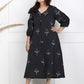 Black Block Print Midi Dress in pure cotton