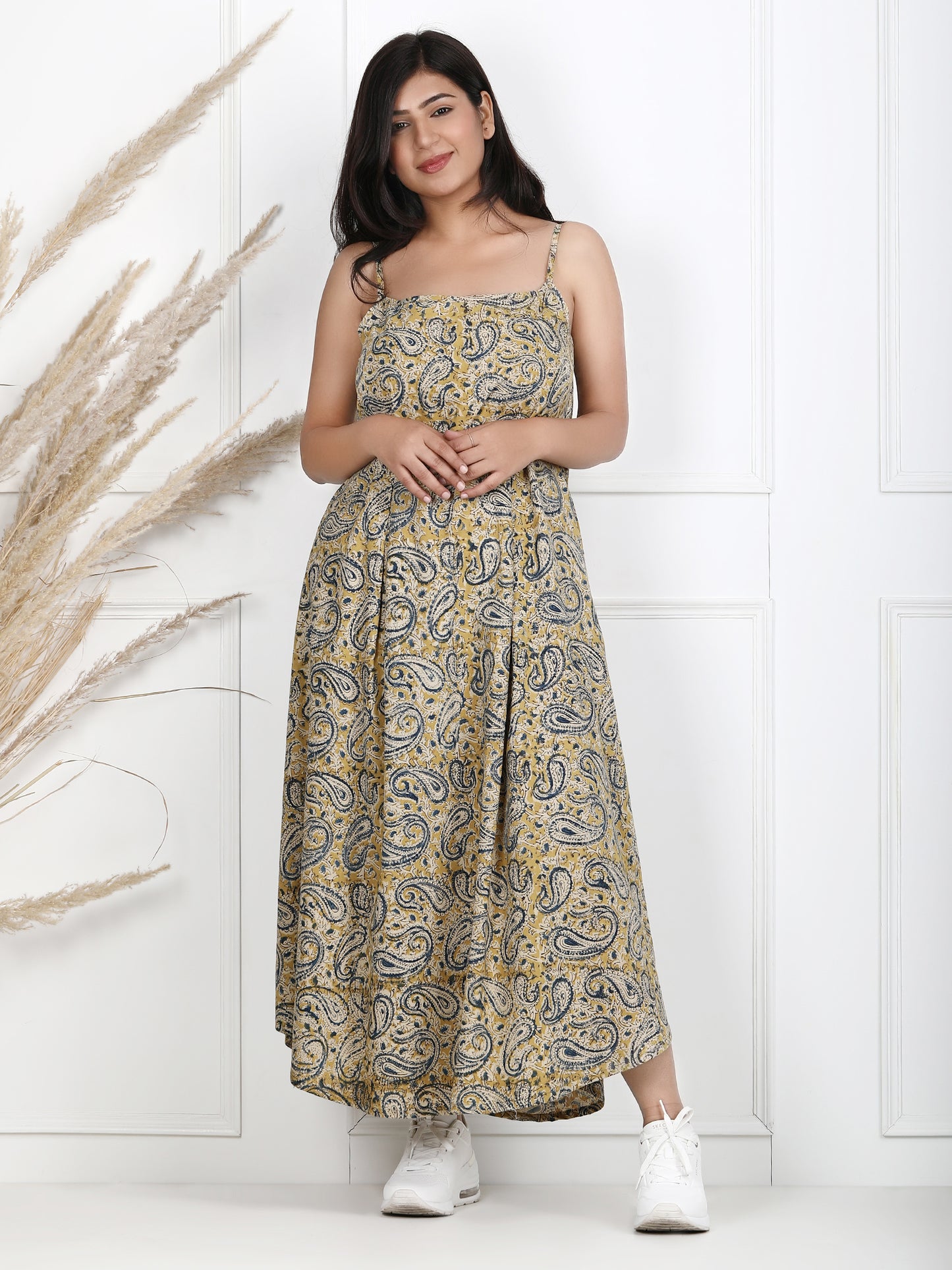 strap neck dresses for women in kalamkari pattern