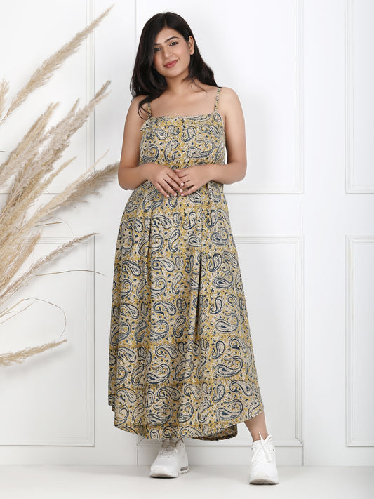 strap neck dresses for women in kalamkari pattern
