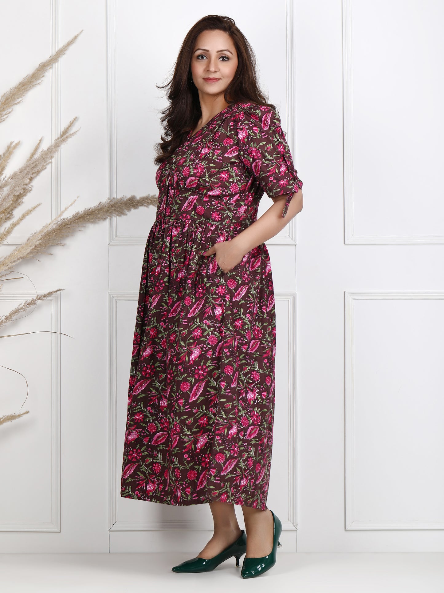 ankle length cotton printed dresses for women