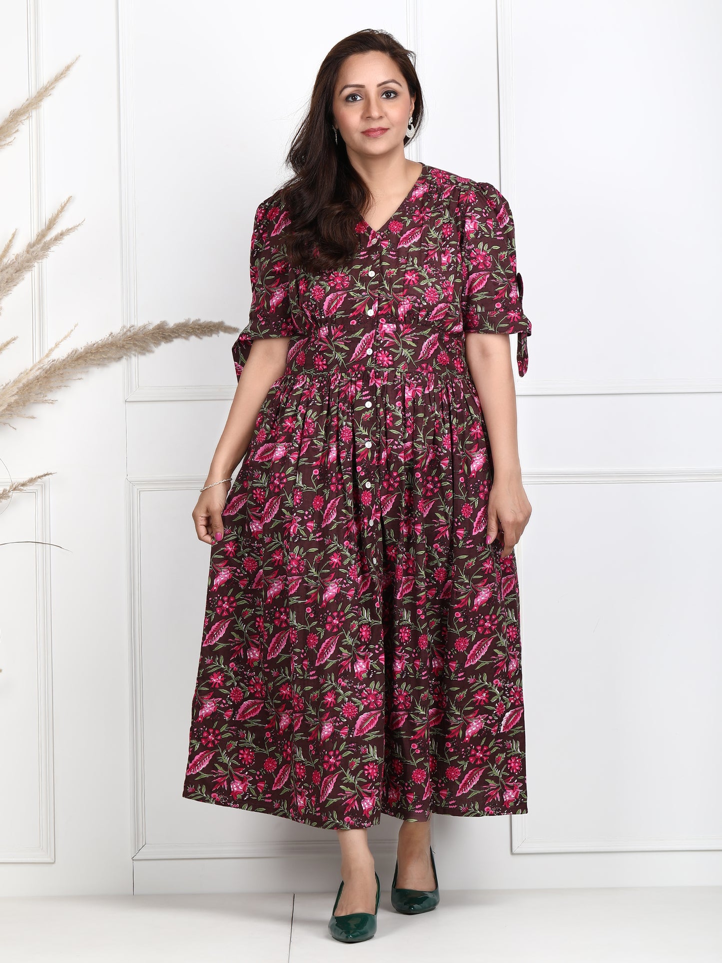 button down long dresses for women