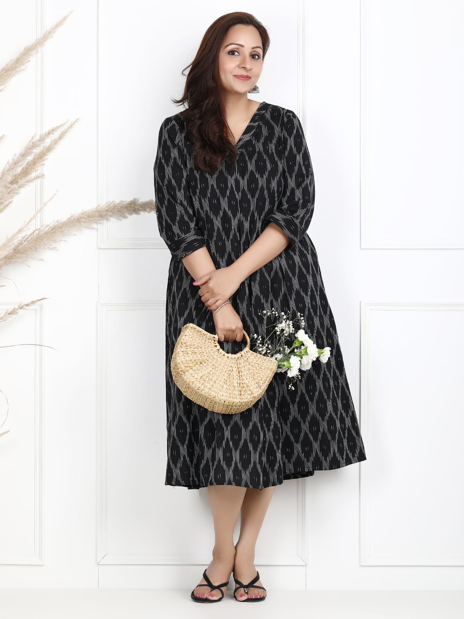 Black Ikkat Cotton Midi 