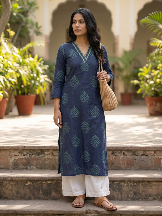 Navy Blue Cotton Kurta