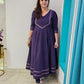 Purple Ikkat cotton festive kurti set 
