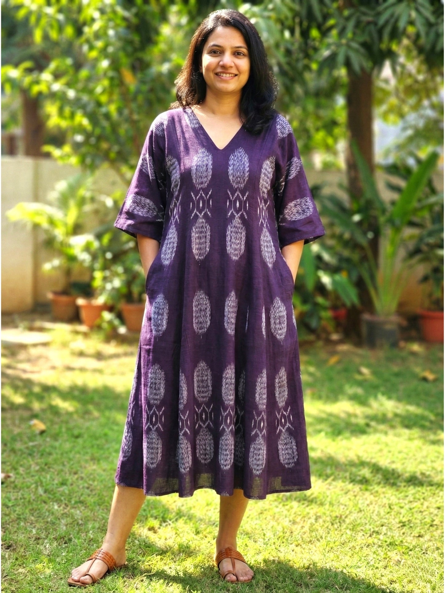 Purple Ikat Cotton Lounge Wear Dress