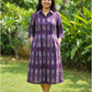 Purple ikat cotton midi dress for women with front buttons