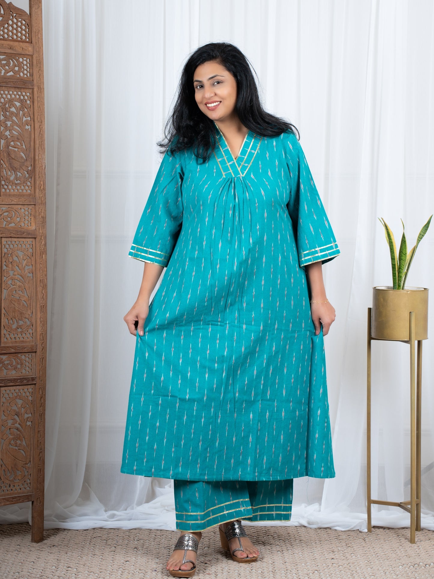 Green Ikkat Co-Ord Set for women