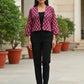 Handloom Ikat cropped shacket for women in soft pink cotton, open front boxy fit