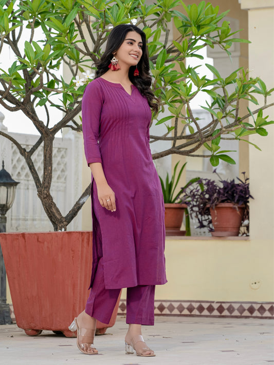 Darzaania purple pure cotton kurti with palazzo pant set
