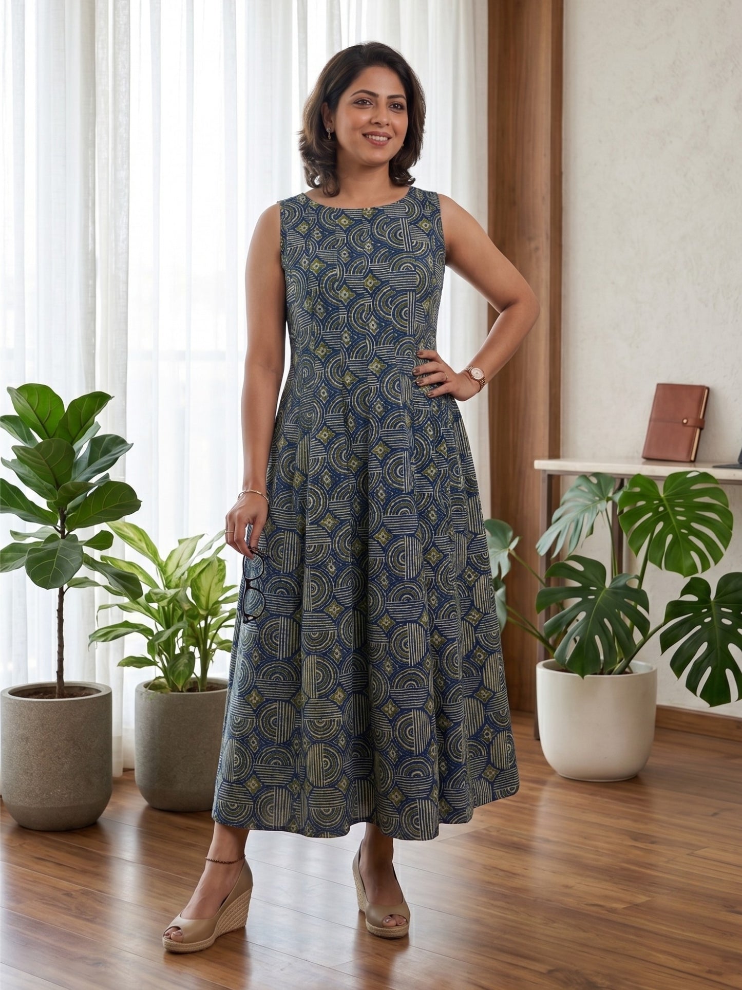 Teal Spiral Cotton Dress by Darzaania