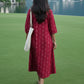 Red Vacation Wear Ikat handloom cotton Dress for women by Darzaania