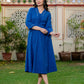 Darzaania Blue Embroidered Handloomed Cotton Dress