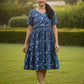 Natural Indigo Cotton Floral Midi Dress