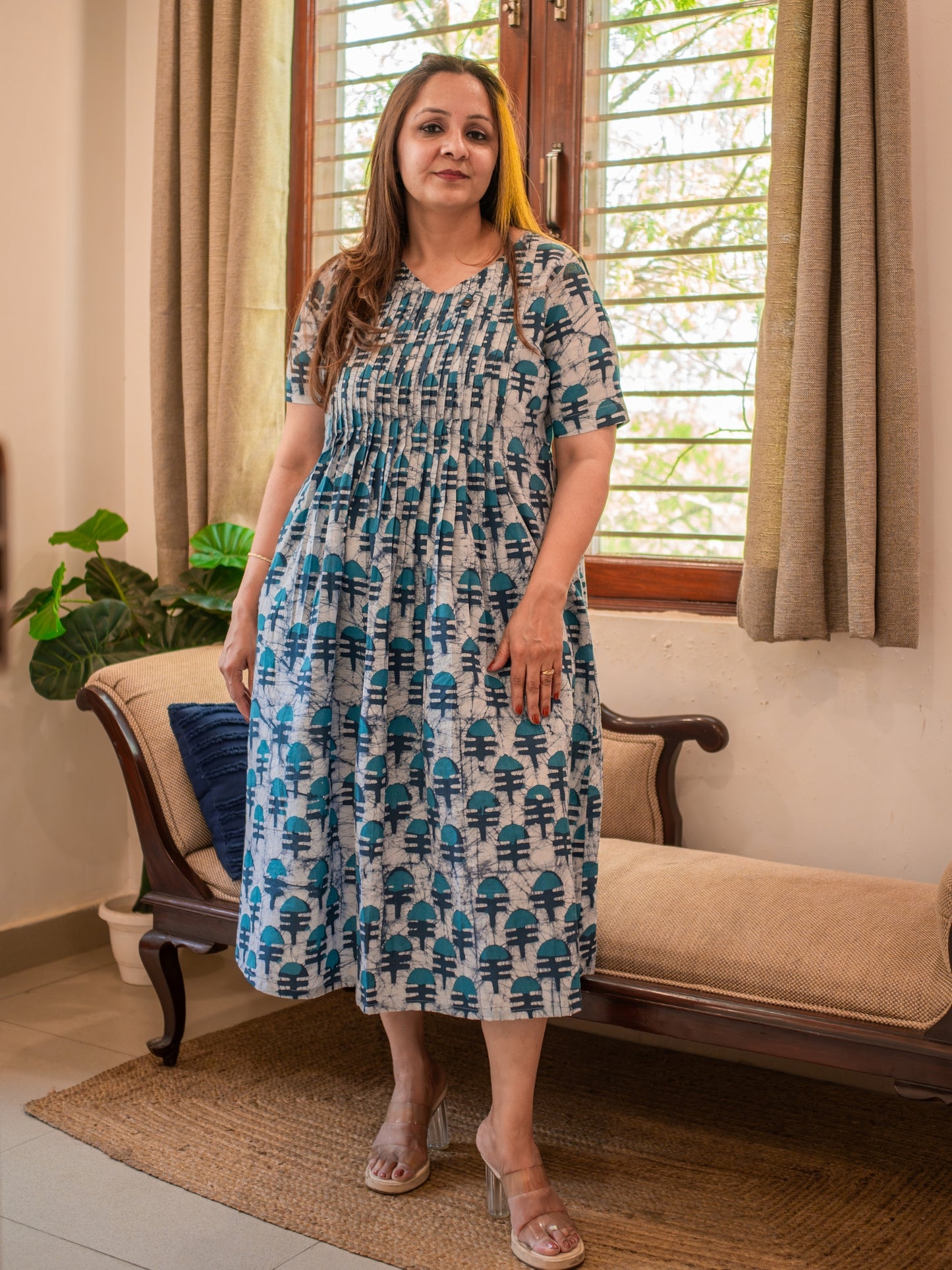 Blue Pinctuck Work Dress Darzaania