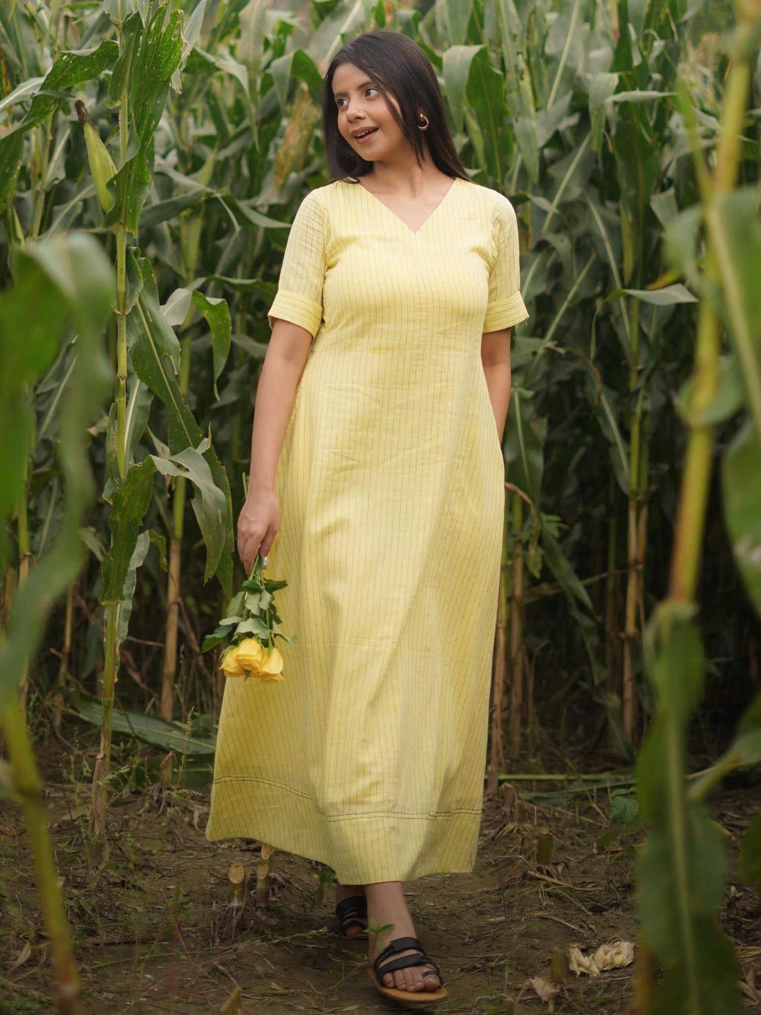 Yellow Jamdani Cotton Dress S to 6XL sizes