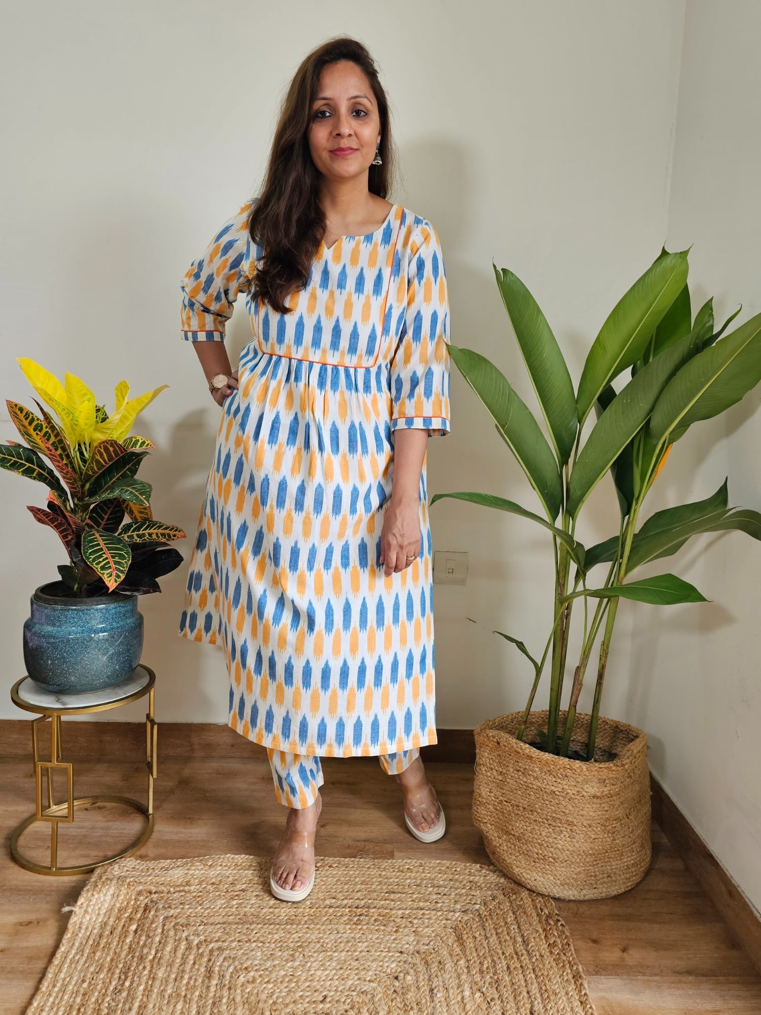 Darzaania Ikkat Cotton Co-Ord Kurta Set 