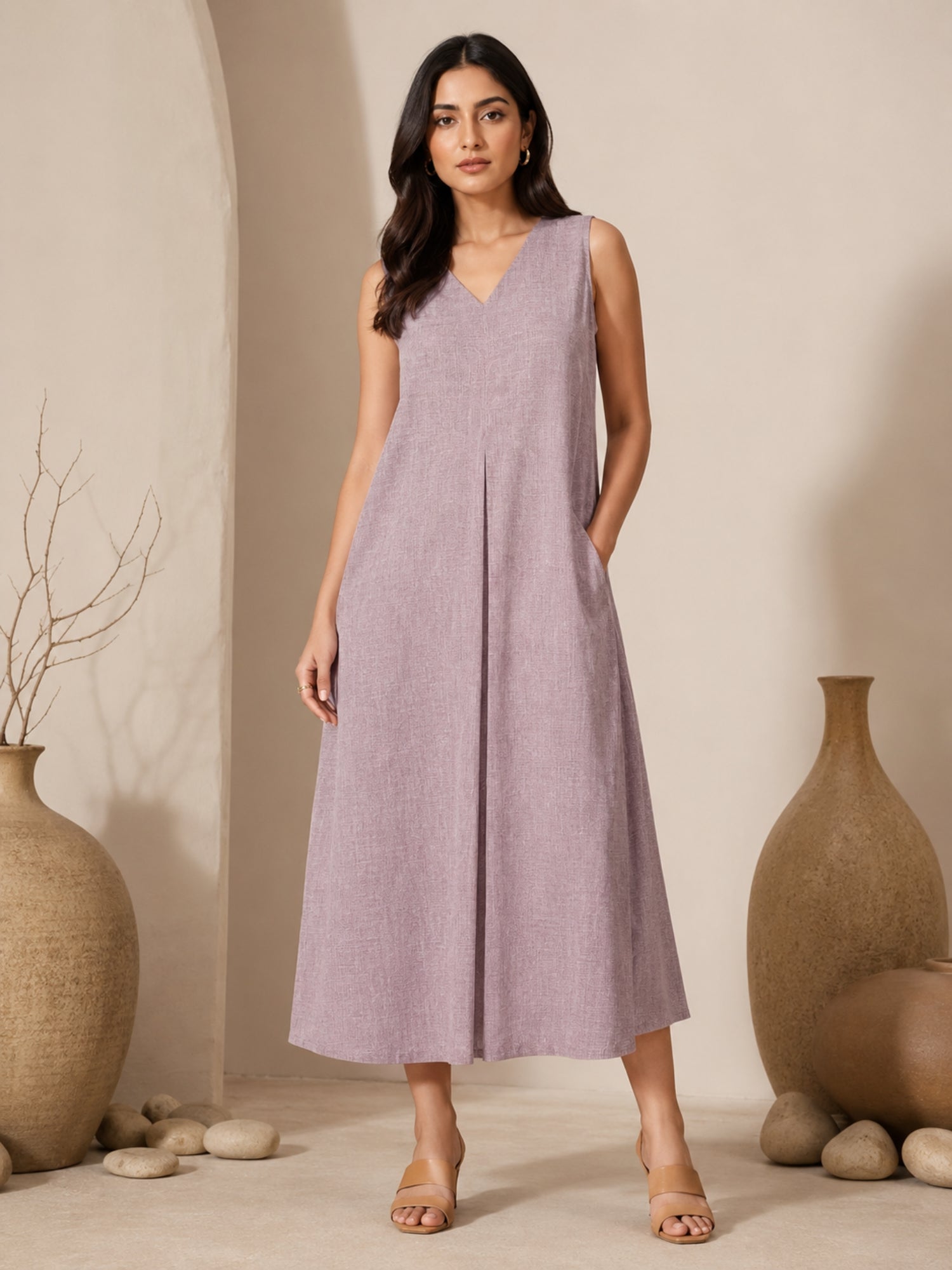mauve color cool cotton 100% cotton maxi dresses for women
